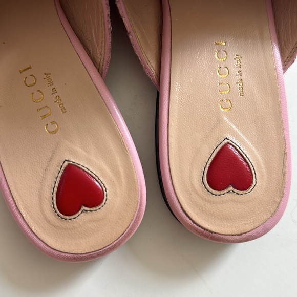 Gucci Pink/Beige Lace and Leather Princetown Flat Mules Size 36.5 - Picture 4 of 4